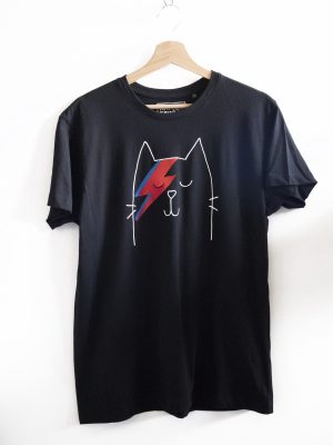 Zwart T-shirt met David Bowie kat